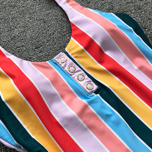Button-Up Rainbow Striped One Piece
