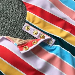 Button-Up Rainbow Striped One Piece