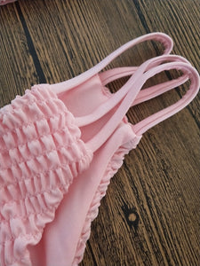 Pleated Pink Strapless Strappy Bikini